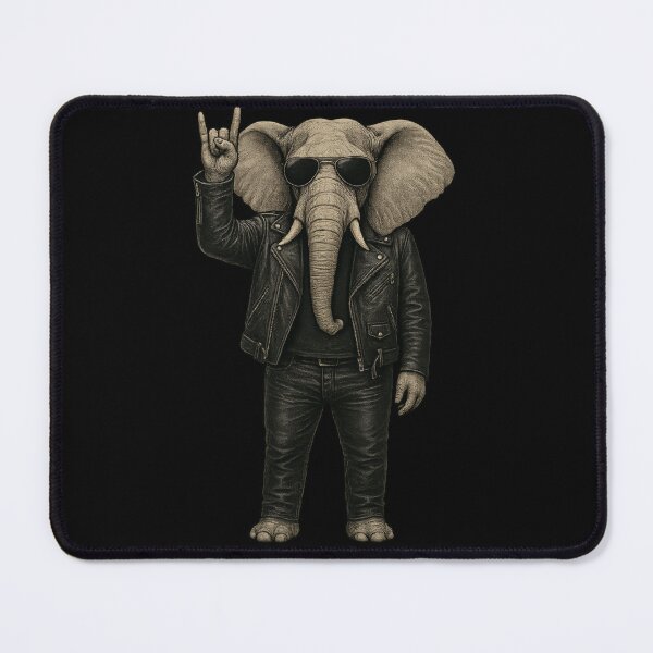 Item preview, Rockin’ Elephant in Leather Jacket – Cool Elephant with Sunglasses and Metal Hand Pose designed and sold by Daagath.
