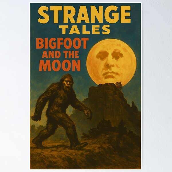 Artikel-Vorschau von Bigfoot Moon Mystery Retro-Kunst, designt und verkauft von Steven's Space.