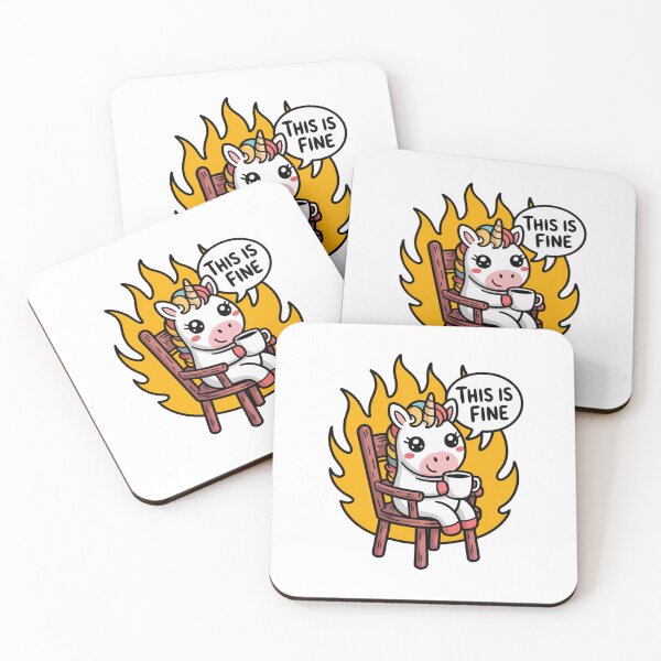 Item preview, This Is Fine Funny Cartoon Unicorn Meme designed and sold by MonkiFlipp.