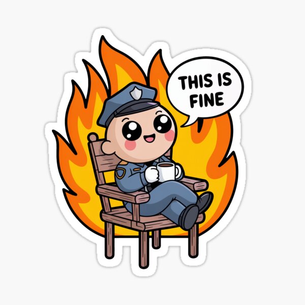 Item preview, This Is Fine Funny Cartoon Cop Meme designed and sold by MonkiFlipp.