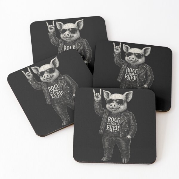 Item preview, Rock Forever Pig – Cool Pig in Leather Jacket and Sunglasses Throwing Metal Horns designed and sold by Daagath.