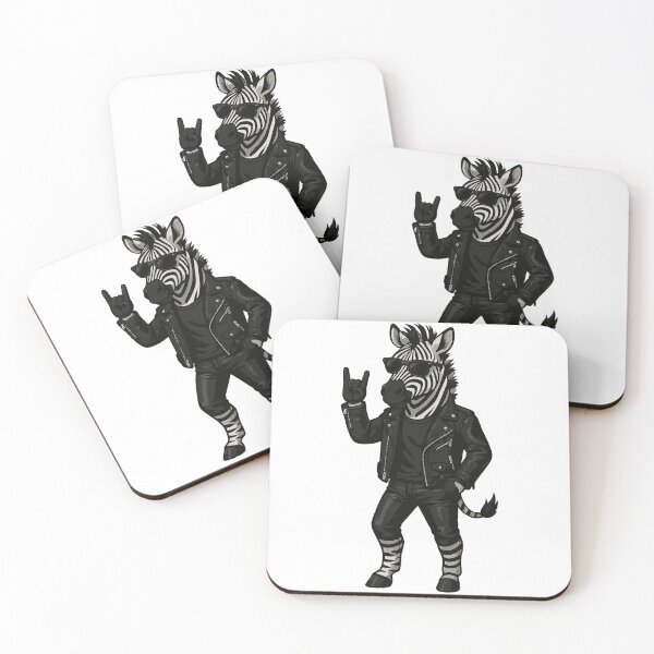 Item preview, Rebel Zebra in Leather – Rocker Zebra with Shades and Metal Hand Gesture designed and sold by Daagath.