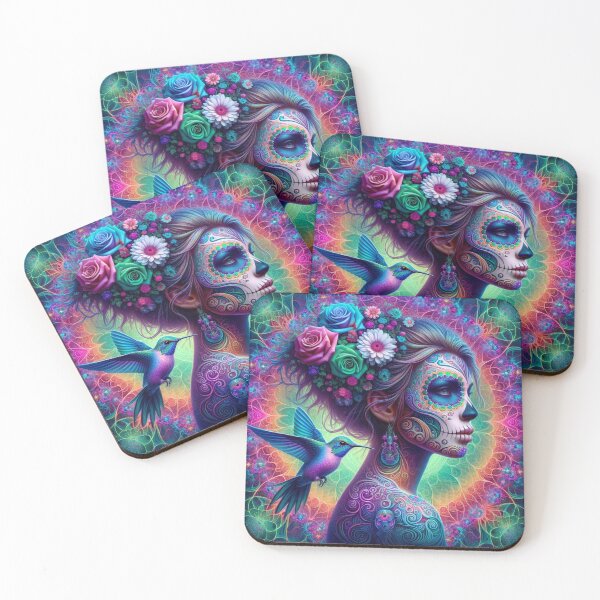Item preview, Colorful Hummingbird Spirit Guide & Sugar Skull Goddess Animal Art | Spiritual, Self-Love Gift designed and sold by SoulveStuff.