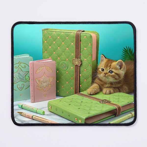 Item preview, aesthetic pet lifestyle flatlay,kawaii cat and journal accessories,fantasy-inspired luxury notebook design,Luxury cat themed stationery set,notebook with kitten designed and sold by Donlaporn.
