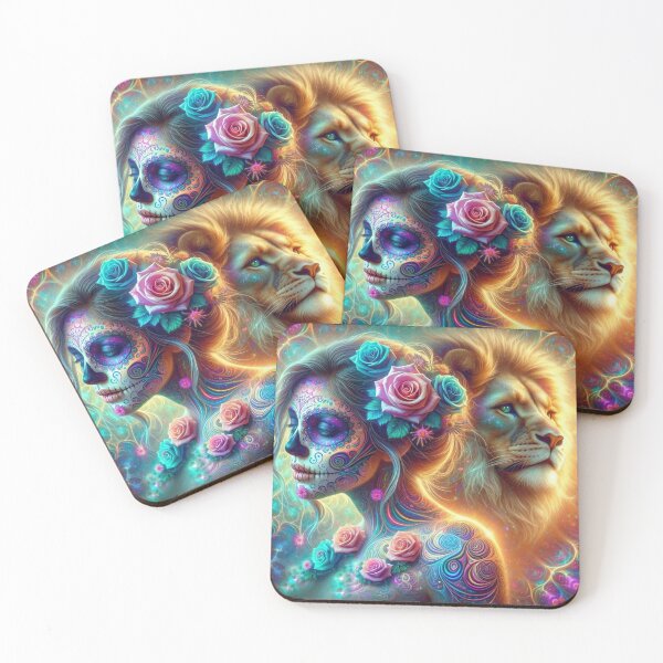 Item preview, Colorful Lion Spirit Guide & Sugar Skull Goddess Animal Art | Spiritual, Self-Love Gift designed and sold by SoulveStuff.
