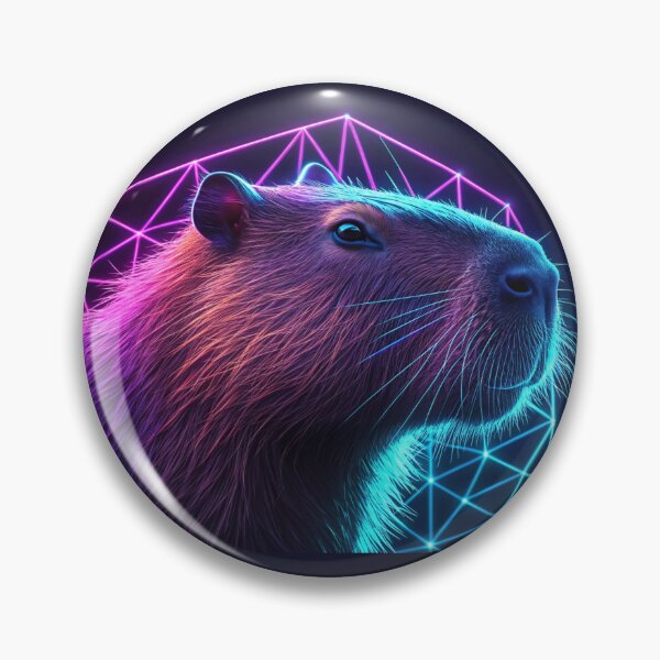 Item preview, neon capybara in a portrait, with purple and blue geometric glow  designed and sold by elkuni.