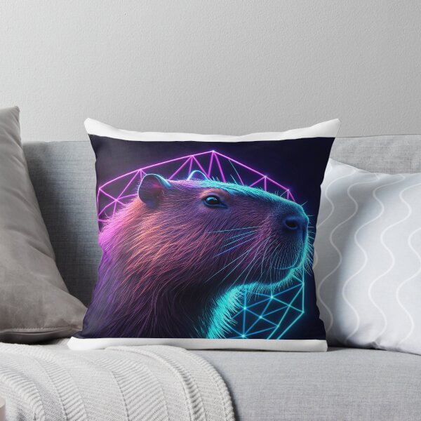 Item preview, neon capybara in a portrait, with purple and blue geometric glow  designed and sold by elkuni.