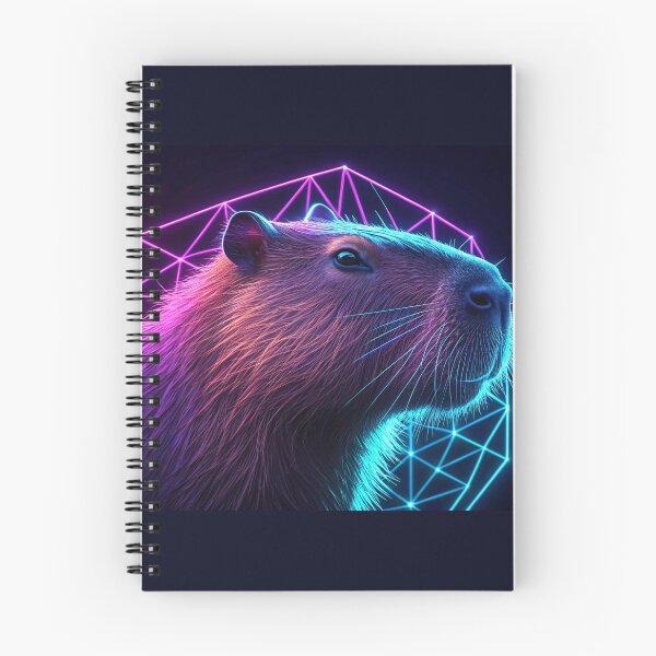 Item preview, neon capybara in a portrait, with purple and blue geometric glow  designed and sold by elkuni.