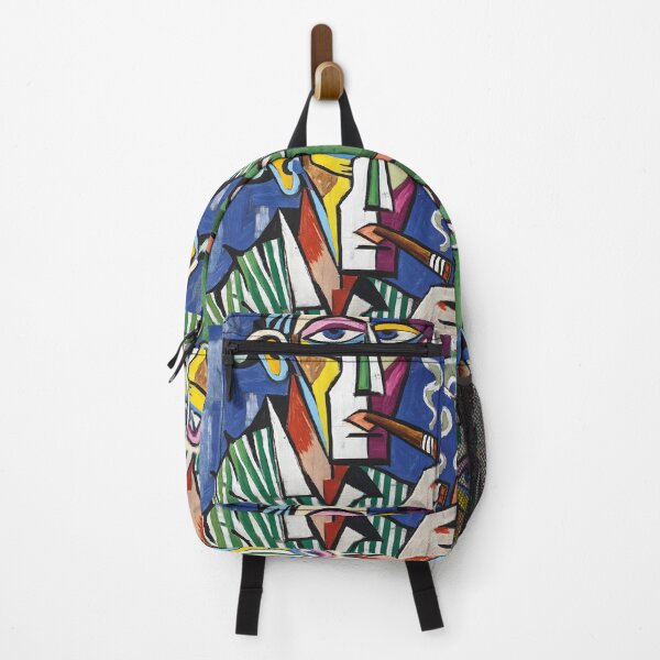 Item preview, Cubist Cigar Moment - Bold Colorful Geometric Portrait with Swirling Smoke and Vibrant Backdrop designed and sold by OlfactoART Studio.