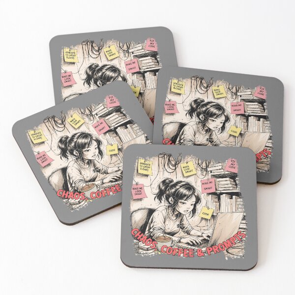 Item preview, Chaos, Coffee & Prompts – Funny AI Girl Coding Design designed and sold by TestudoDesign.