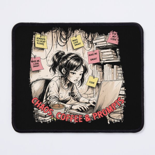Item preview, Chaos, Coffee & Prompts – Funny AI Girl Coding Design designed and sold by TestudoDesign.