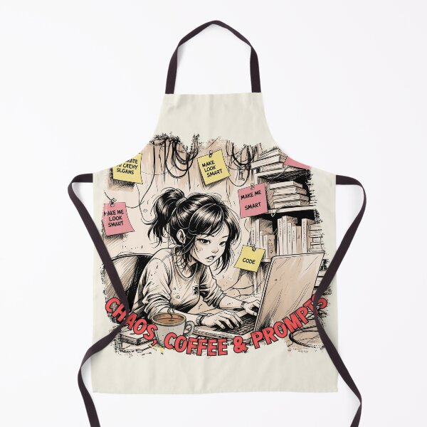 Item preview, Chaos, Coffee & Prompts – Funny AI Girl Coding Design designed and sold by TestudoDesign.