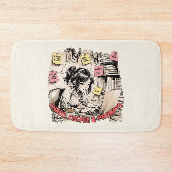 Item preview, Chaos, Coffee & Prompts – Funny AI Girl Coding Design designed and sold by TestudoDesign.