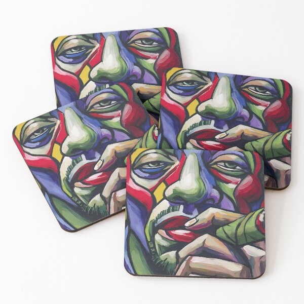 Item preview, Striking Close-Up of Person Holding Cigar Rendered in Vivid Color Blocks - Dynamic Expression in Reds Blues Greens and Yellows designed and sold by OlfactoART Studio.