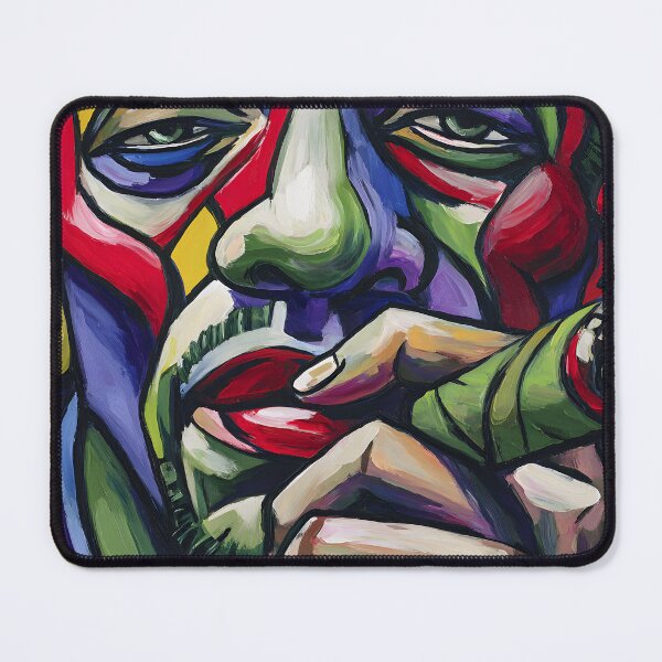 Item preview, Striking Close-Up of Person Holding Cigar Rendered in Vivid Color Blocks - Dynamic Expression in Reds Blues Greens and Yellows designed and sold by OlfactoART Studio.