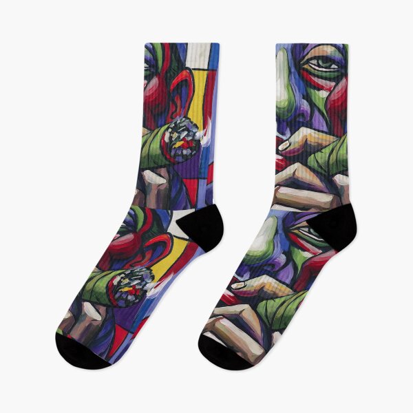 Item preview, Striking Close-Up of Person Holding Cigar Rendered in Vivid Color Blocks - Dynamic Expression in Reds Blues Greens and Yellows designed and sold by OlfactoART Studio.