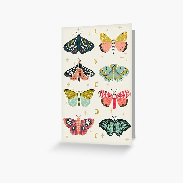 Item preview, Whimsical Moth Collection Art Print – Colorful Modern Insects with Celestial Stars & Moons on Cream Background designed and sold by Andrea Lauren.