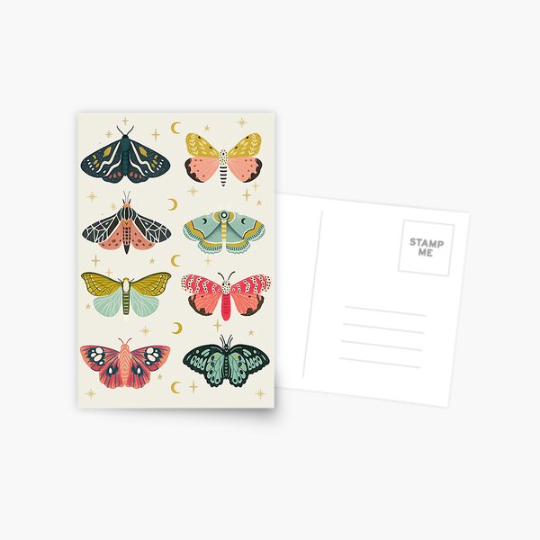 Item preview, Whimsical Moth Collection Art Print – Colorful Modern Insects with Celestial Stars & Moons on Cream Background designed and sold by Andrea Lauren.