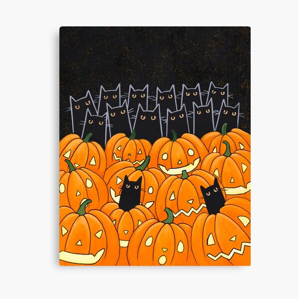 Black Cats & Jack-o-Lanterns Canvas Print