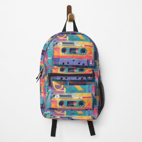 Item preview, Dynamic Cassette Energy - Vibrant Tape Art with Bold Blue Orange and Pink Geometric Background designed and sold by OlfactoART Studio.