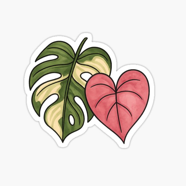 Item preview, Variegated Monstera Deliciosa & Pink Princess Leaves | Watercolor Botanical Art | Trendy Plant Aesthetic designed and sold by ClementineVera.