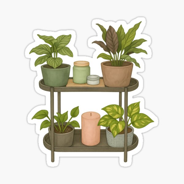 Item preview, Indoor Plant Stand Watercolor Botanical Art | Trendy Houseplant Cluster | Modern Botanical Aesthetic designed and sold by ClementineVera.