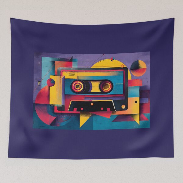 Item preview, Nostalgic Geometric Cassette Tape with Bold Abstract Shapes - Dive into 80s Retro Energy and Vibrant Vintage Vibes designed and sold by OlfactoART Studio.
