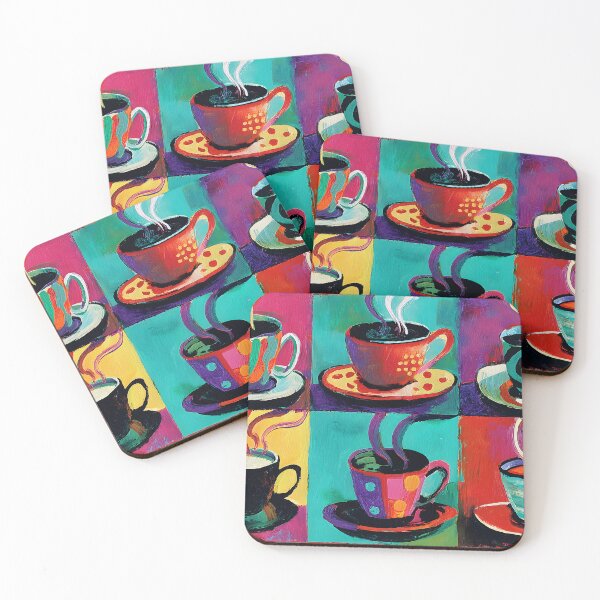 Item preview, Six Steaming Coffee Cups Overflowing with Warmth and Joy - Vibrant Abstract Design with Playful Patterns and Bold Color Energy designed and sold by OlfactoART Studio.