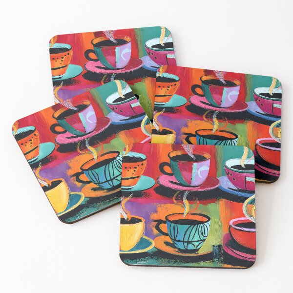 Item preview, Colorful Coffee Cups with Swirling Steam - Vibrant Saucer Array Set Lively Abstract Background designed and sold by OlfactoART Studio.