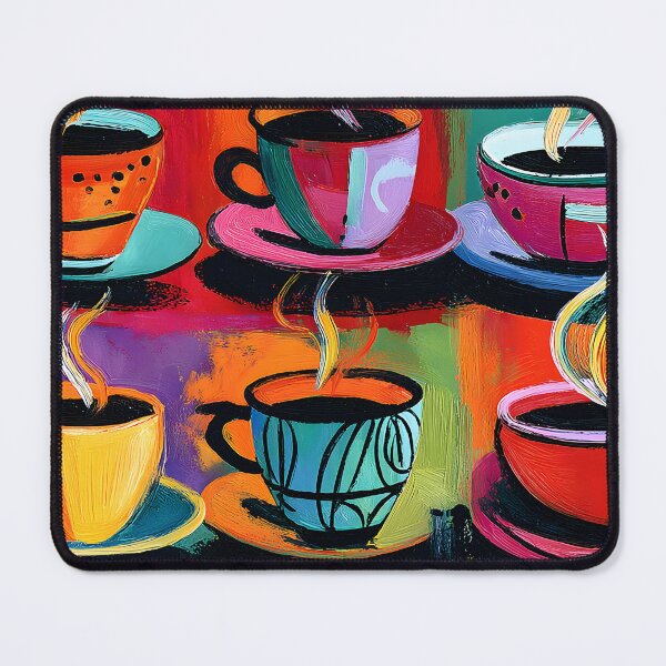 Item preview, Colorful Coffee Cups with Swirling Steam - Vibrant Saucer Array Set Lively Abstract Background designed and sold by OlfactoART Studio.