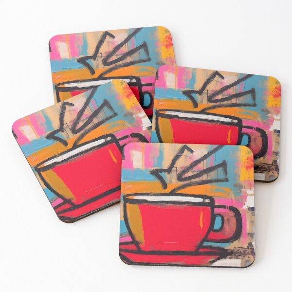 Item preview, Energizing Coffee Moment - Vibrant Red Cup with Dynamic Steam Amid Bold Abstract Colors designed and sold by OlfactoART Studio.