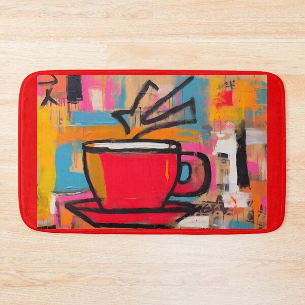 Item preview, Energizing Coffee Moment - Vibrant Red Cup with Dynamic Steam Amid Bold Abstract Colors designed and sold by OlfactoART Studio.
