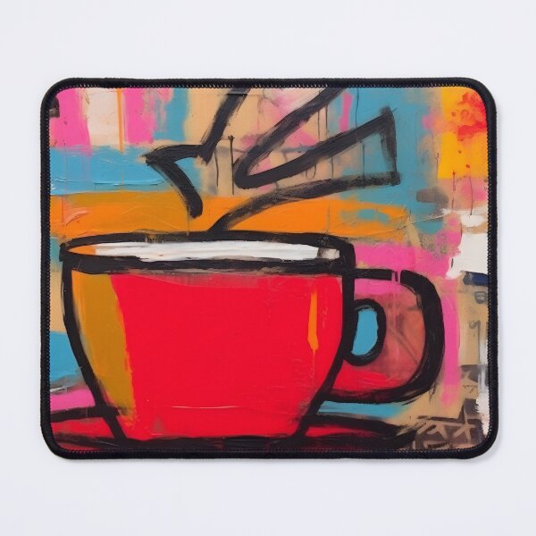 Item preview, Energizing Coffee Moment - Vibrant Red Cup with Dynamic Steam Amid Bold Abstract Colors designed and sold by OlfactoART Studio.