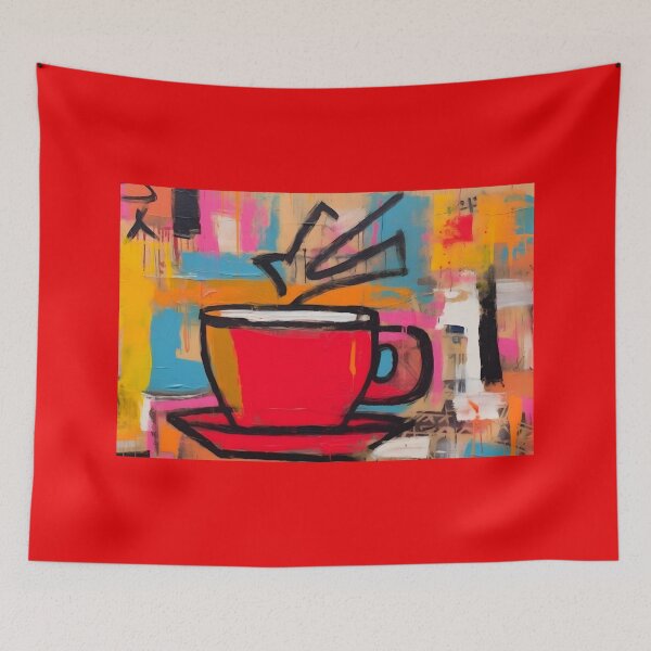 Item preview, Energizing Coffee Moment - Vibrant Red Cup with Dynamic Steam Amid Bold Abstract Colors designed and sold by OlfactoART Studio.