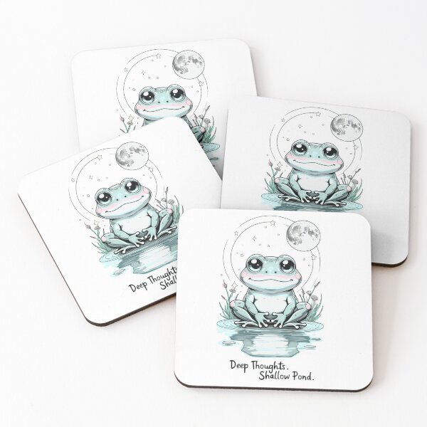 Item preview, Moonlit Meditating Frog – Kawaii Zen Frog with Quote “Deep Thoughts. Shallow Pond.” designed and sold by FogpathDesigns.