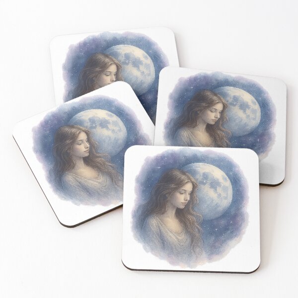 Item preview, Moon in Virgo – Ethereal Woman and Celestial Glow Watercolor Art designed and sold by Emocean-Designs.