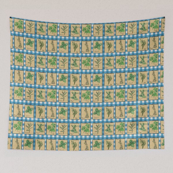 Item preview, Herbs Digital Drawing with Plaid Background designed and sold by Sweet & Spicy Studio.
