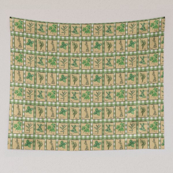 Item preview, Herbs Digital Drawing with Plaid Background designed and sold by Sweet & Spicy Studio.