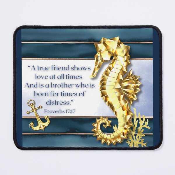 Item preview, JW Golden Seahorse Anchor Navy Blue Scriptural Bible Quote for Men designed and sold by Janna Perry Designs.