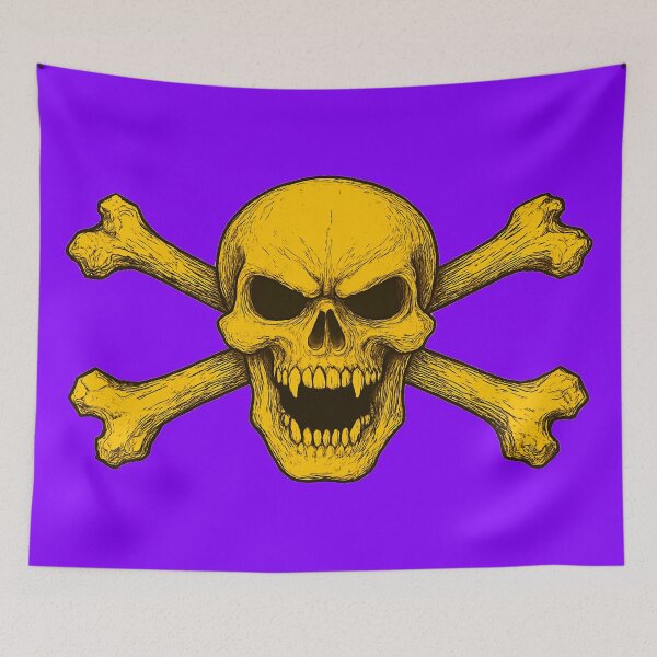 Item preview, Golden Yellow Angry Skull and Crossbones Pirate Flag designed and sold by hauntedtees.