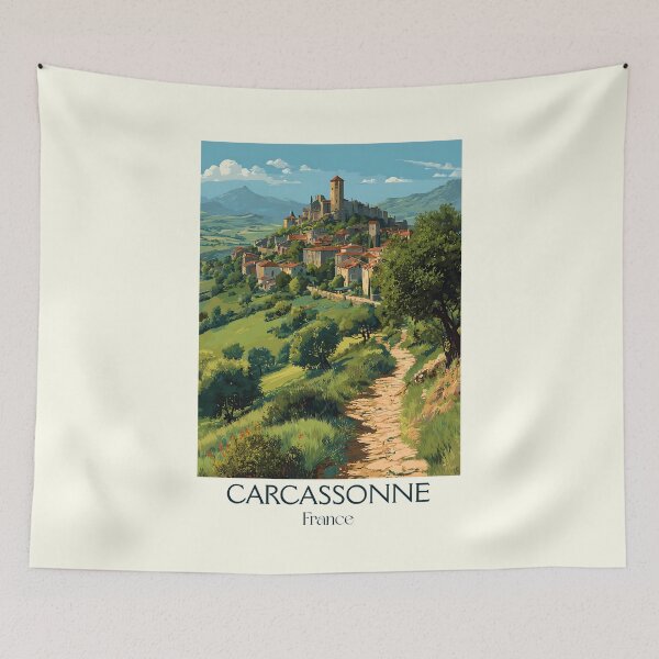 Item preview, Carcassonne France Poster – Vintage Medieval Fortress City Art designed and sold by TuncGK.