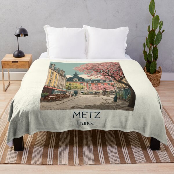 Item preview, Metz France Poster – Vintage Blossom City Scene Travel Art designed and sold by TuncGK.