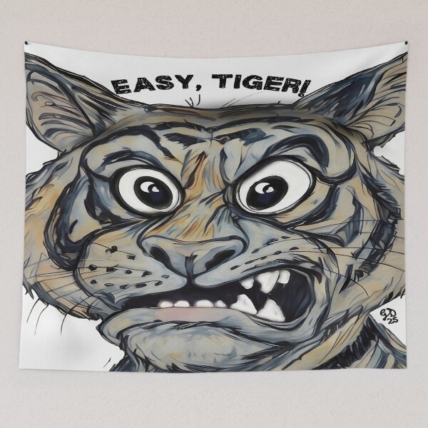 Item preview, Easy, Tiger! Funny Tiger Caricature With Big Eyes designed and sold by gleefulme.