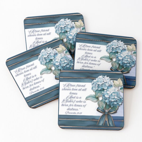 Item preview, JW Blue Hydrangea Bible Quote Gold Navy Friendship designed and sold by Janna Perry Designs.
