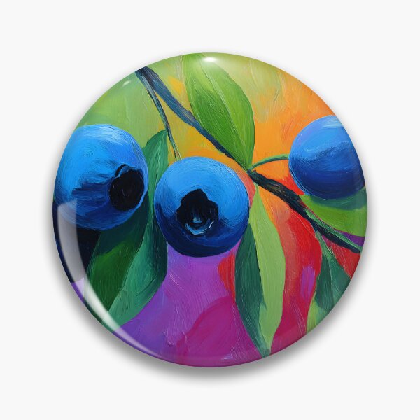 Item preview, Blueberry Bliss - Bright Juicy Berries with Lush Green Leaves and Vibrant Orange Red Purple Backdrop designed and sold by OlfactoART Studio.