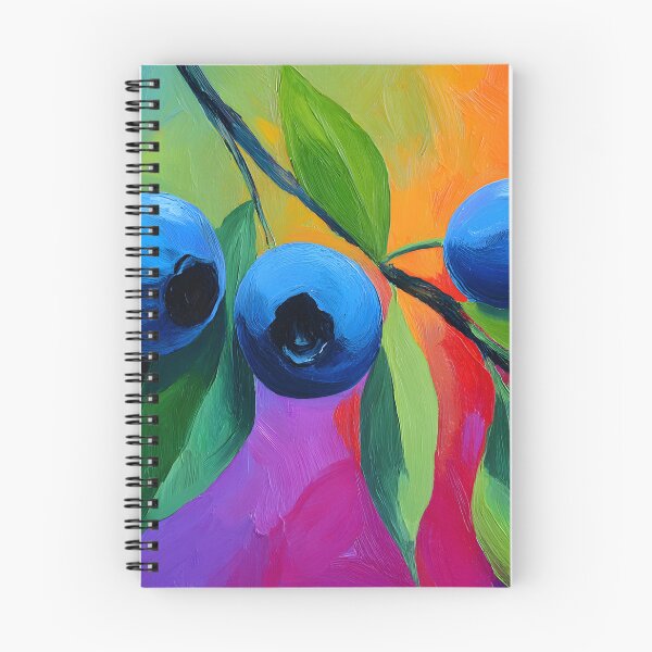 Item preview, Blueberry Bliss - Bright Juicy Berries with Lush Green Leaves and Vibrant Orange Red Purple Backdrop designed and sold by OlfactoART Studio.