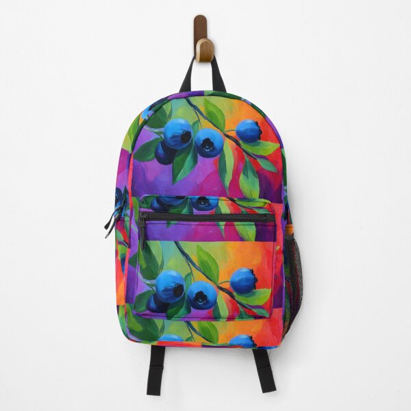 Item preview, Blueberry Bliss - Bright Juicy Berries with Lush Green Leaves and Vibrant Orange Red Purple Backdrop designed and sold by OlfactoART Studio.