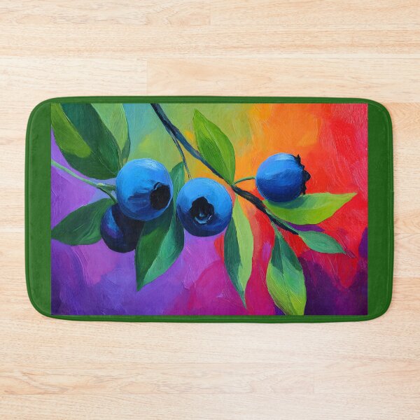 Item preview, Blueberry Bliss - Bright Juicy Berries with Lush Green Leaves and Vibrant Orange Red Purple Backdrop designed and sold by OlfactoART Studio.