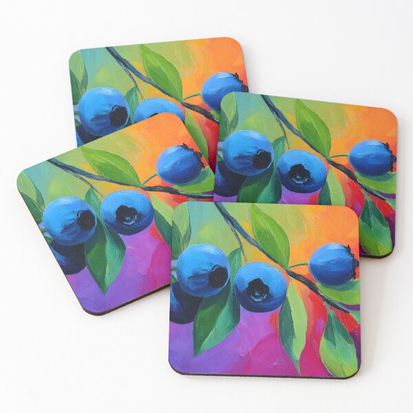 Item preview, Blueberry Bliss - Bright Juicy Berries with Lush Green Leaves and Vibrant Orange Red Purple Backdrop designed and sold by OlfactoART Studio.