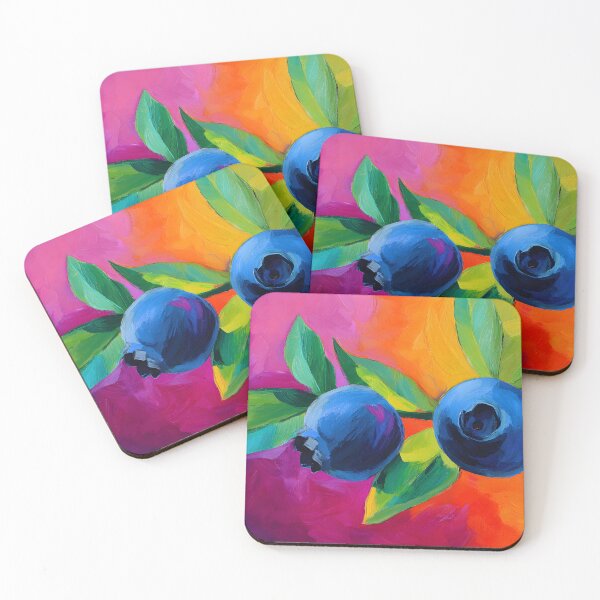 Item preview, Blueberry Harvest Charm - Vibrant Blue Forest Berries with Lush Green Leaves and Bold Pink Orange Backdrop designed and sold by OlfactoART Studio.